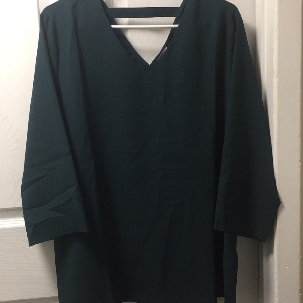 NWT Chico’s Deep Green Blouse With Ruffled Back